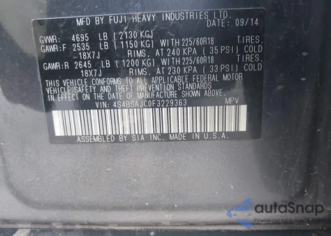 2015 Subaru Outback 2.5I Limited из США, поврежденный, VIN 4S4BSAJC0F3229363